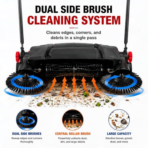 Manual Push Floor Sweeper for Garage Driveway & Outdoor Cleaning