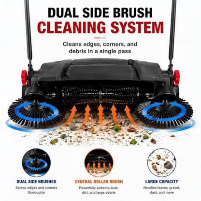 Manual Push Floor Sweeper for Garage Driveway & Outdoor Cleaning