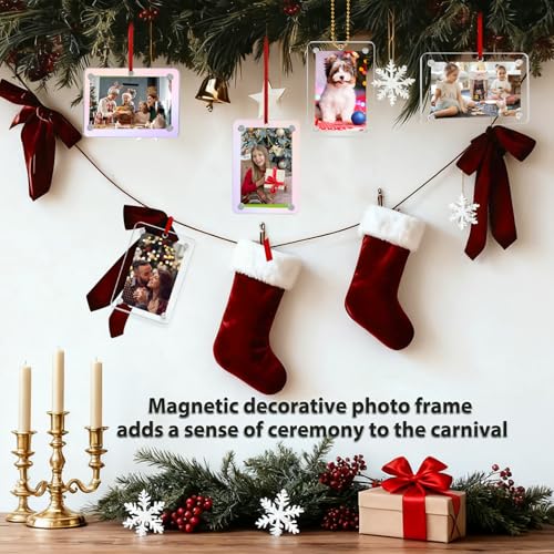 Clear Acrylic Christmas Photo Ornament Set of 4 - 2x3 Inch Magnetic Picture Frames