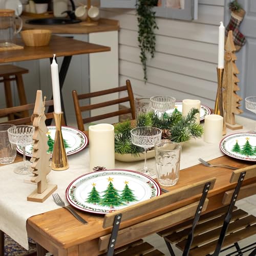 Christmas Tree Oval Paper Plates 10x12 Inches - Holiday Disposable Dinnerware, Merry Christmas Tableware for Xmas Party Supplies