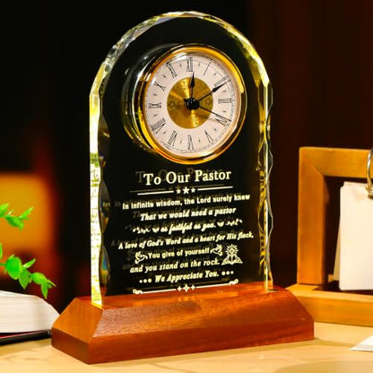 Pastor Appreciation Gifts Crystal Clock with Wooden Light Base - Variation of THIS listing