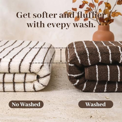 Brown and Ivory 8-Piece Cotton Towel Set - Striped Bath Towels & Washcloths