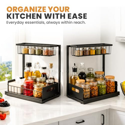 Under Sink Organizer 2 Pack - Adjustable Kitchen Cabinet Storage