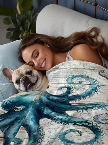 Turquoise King Size Flat Sheet Ocean Nautical Bedding Microfiber Breathable