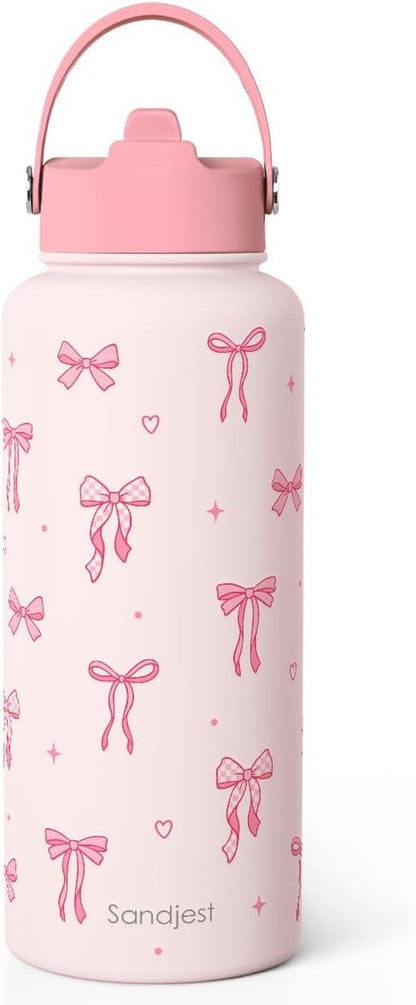 Coquette Stainless Steel Water Bottle - 32oz Insulated Pink Bow Gift for Women & Teens