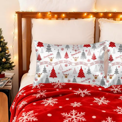 Queen Satin Pillowcase for Hair and Skin with Hidden Zipper - Christmas & New Year Variation