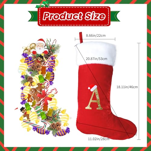 Monogram Christmas Stockings with Letters - 18 Inch White Plush Cuff with Red Velvet - Holiday Gift & Decor - Variation A