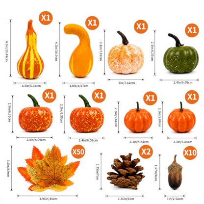 70-Piece Fall Decoration Set with Artificial Pumpkins Acorns Pinecones & Maple Leaves