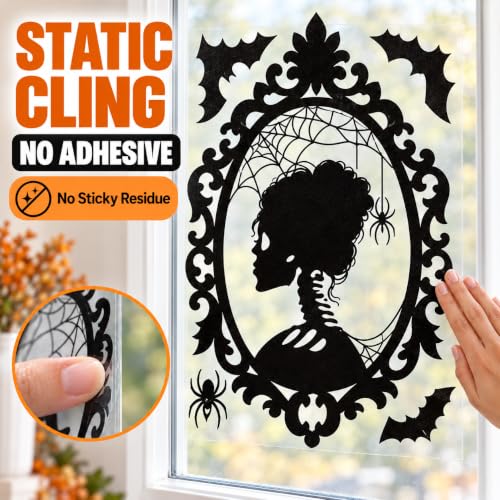 Halloween Window Clings 9 Pack - Reusable Static Silhouette Decorations