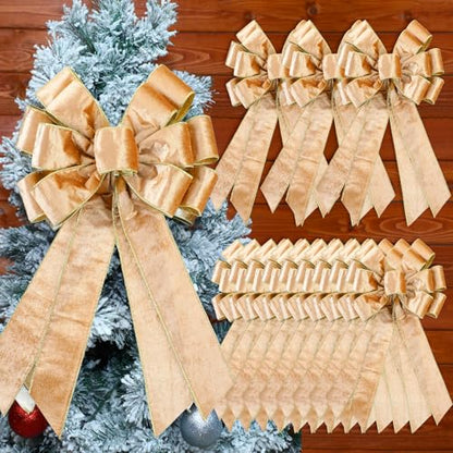 Velvet Christmas Wreath Bow Set - Champagne Gold, 12 Pack