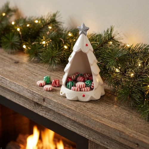 White Resin Christmas Tree House with Tree Hole - Holiday Decor, 5.4 Inch