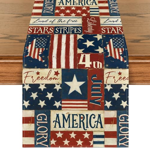 American Flag Table Runner 13x120 Inch for 4th of July Memorial Day Blue Red US Flag Decor