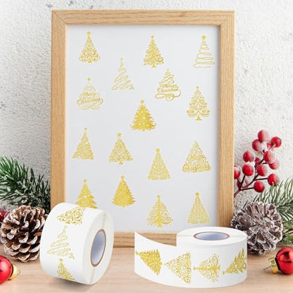 Gold Christmas Tree Stickers - 1000 Waterproof Metallic Vinyl Reusable Decals