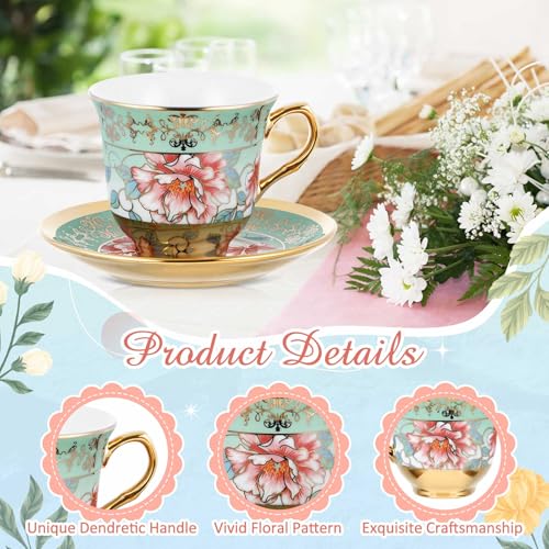 Teenyyou Set of 36 Floral Porcelain Tea Cups and Saucers - Stylish 5.4 Oz Variation