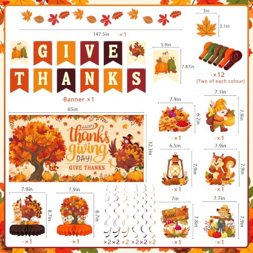 Thanksgiving Decorations Kit with Give Thanks Banner, Balloons & Backdrop - Fall Harvest Celebration Set