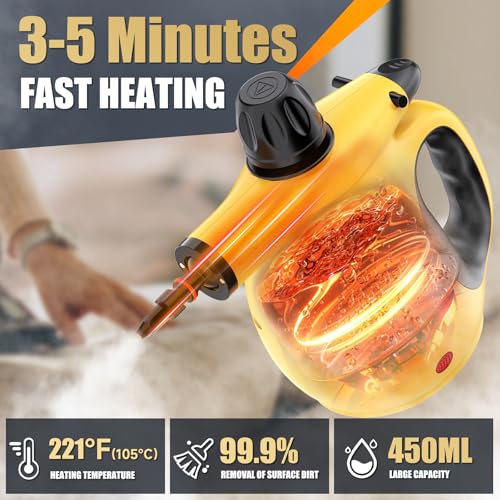 Handheld Steam Cleaner 450ml Tank with 10 Accessories for Home & Car Cleaning
