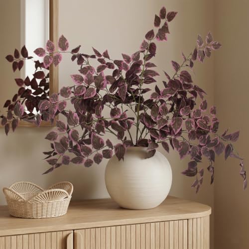 Burgundy Fall Artificial Eucalyptus Stems - 6 Pack, 35 Inch Faux Decor