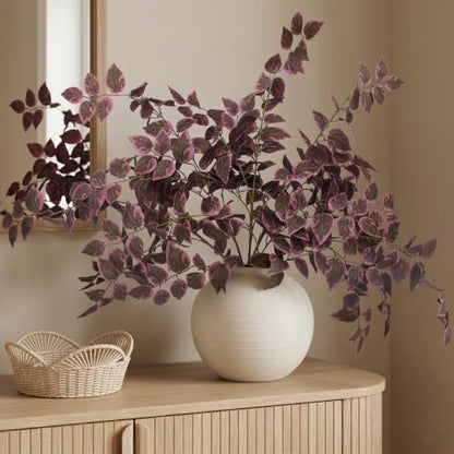 Burgundy Fall Artificial Eucalyptus Stems - 6 Pack, 35 Inch Faux Decor