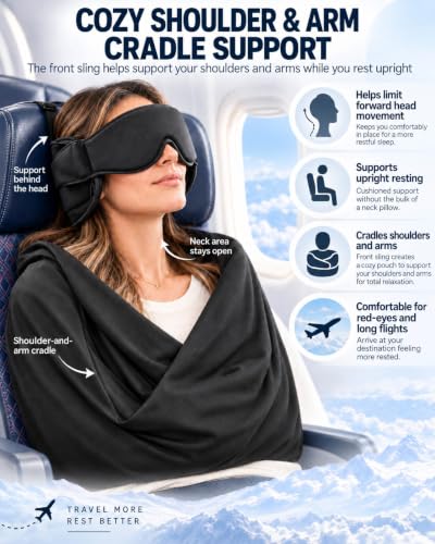 Travel Pillow with Eye Mask - Adjustable Support for Airplane Headrest