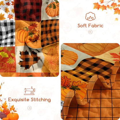 Thanksgiving Fall Quilt Set Queen Size Orange Patchwork Bedspread