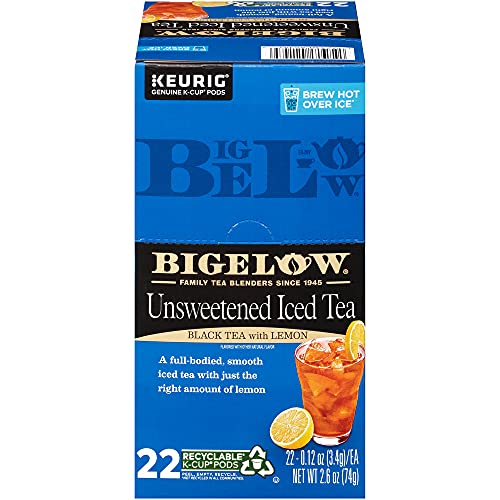 Bigelow Unsweetened Black Tea with Lemon Iced Tea K Cups, 22 Count Box (Pack of 1), Caffeinated 22 K Cup Pods Total