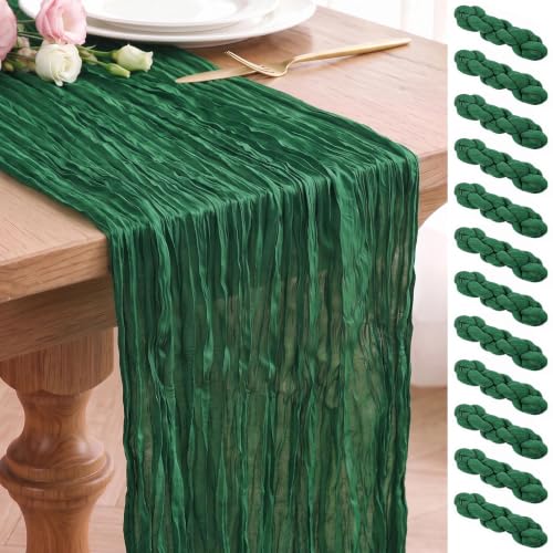 12 Pack Emerald Green Cheesecloth Table Runners - 17x108 Inch Elegant Gauze for Party & Home Decor