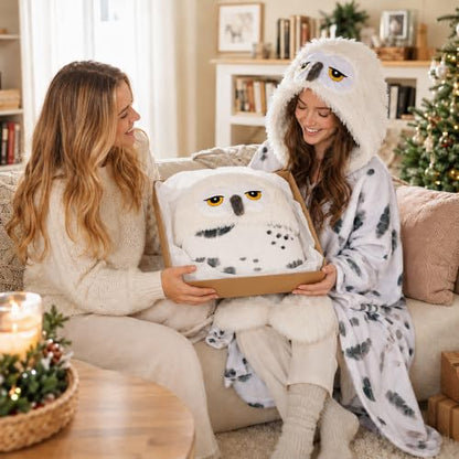 Wearable Snowy Owl Hooded Blanket for Winter Cozy Comfort - Multicolor