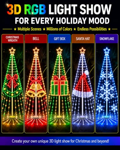 10FT RGB Outdoor Christmas Tree Lights - Cone Tree for Yard with App Control