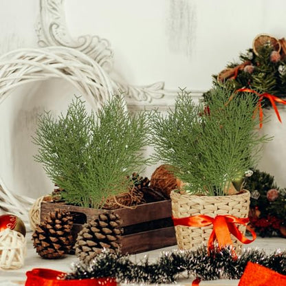 Christmas Greenery Stems - 60 Faux Cedar Sprigs for Holiday Decor - Green / 60