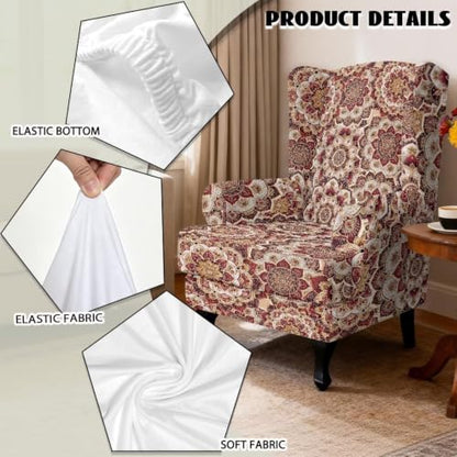 2 Piece Bohemian Flower Mandala Wingback Chair Slipcover - Floral Wing Chair Cover