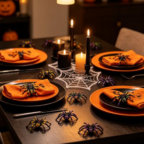 Halloween Plastic Spiders Set of 8 - Patterned, Realistic Decorations