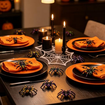 Halloween Plastic Spiders Set of 8 - Patterned, Realistic Decorations