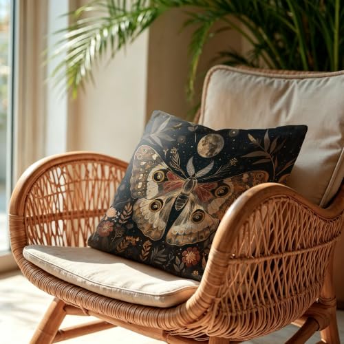 Witchy Moth Moon Throw Pillow Cover 18x18in - Gothic Gothic Home Decor - Variation of Witchy Moth Moon Pillow Covers