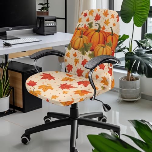 Fall Pumpkin Office Chair Cover - Maple Leaf Pattern, Small Variation
