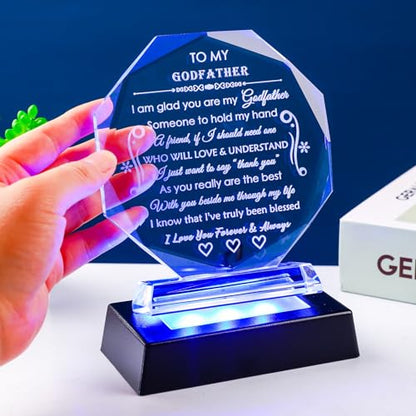 LED Crystal Godfather Gift with Colorful Base - Keepsake for Father’s Day, Christmas, Birthday