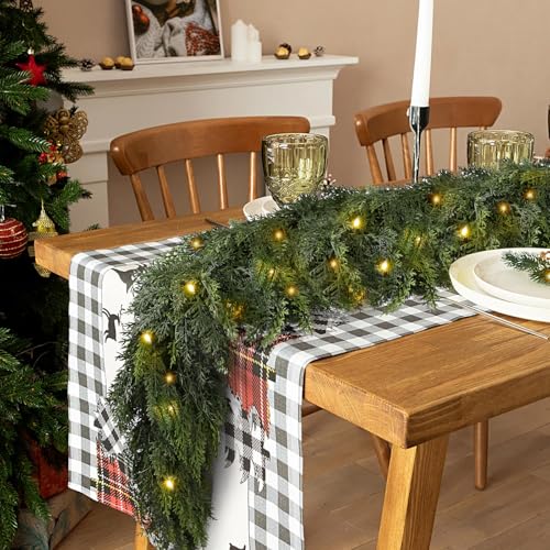 9FT Christmas Garland with Lights - 2 Pack Real Touch Cedar Wreath