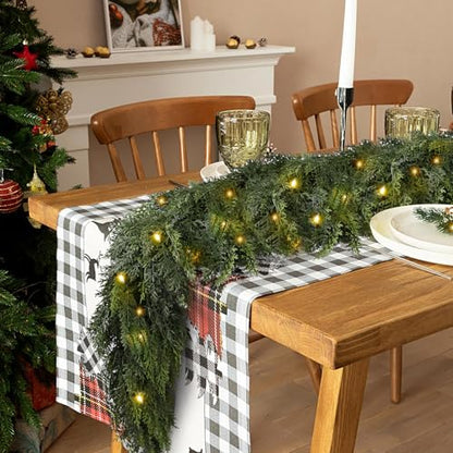 9FT Christmas Garland with Lights - 2 Pack Real Touch Cedar Wreath