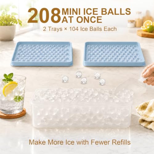 Mini Ice Cube Trays with Lid - Tiny Pebble Ice Molds, Light Blue 2 Pack