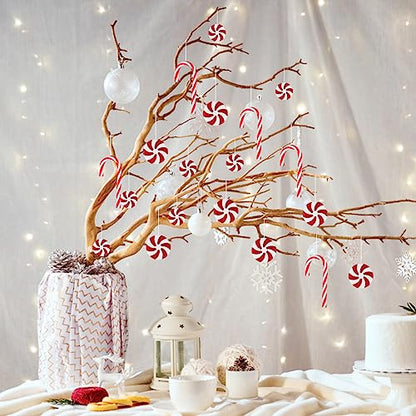Christmas Candy Cane Ornaments Set - Red and White Holiday Tree Decorations