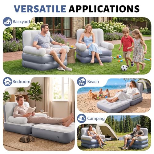 Inflatable Sofa Bed 2-in-1 Single Blow Up Couch with Pillow & Headboard - Space-Saving Design