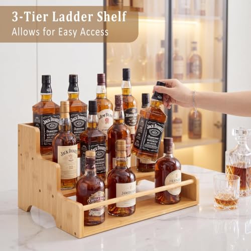 Mufico Bamboo Liquor Bottle Display Shelf Coffee Syrup Rack Organizer