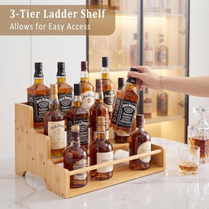Mufico Bamboo Liquor Bottle Display Shelf Coffee Syrup Rack Organizer