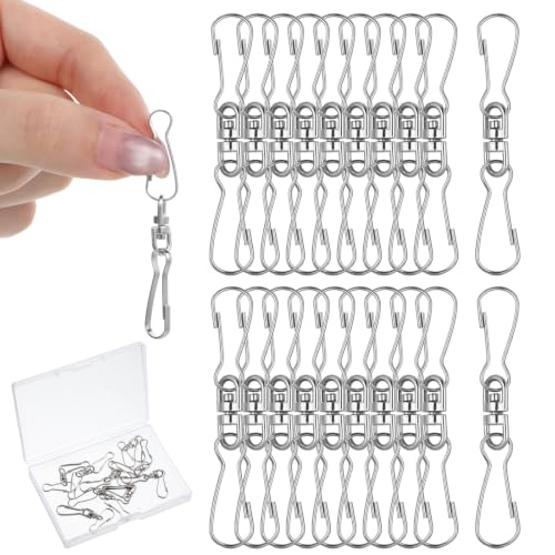 20 Pack Stainless Steel Swivel Hooks for Wind Chimes & Decorations - Durable 360° Rotating Clips