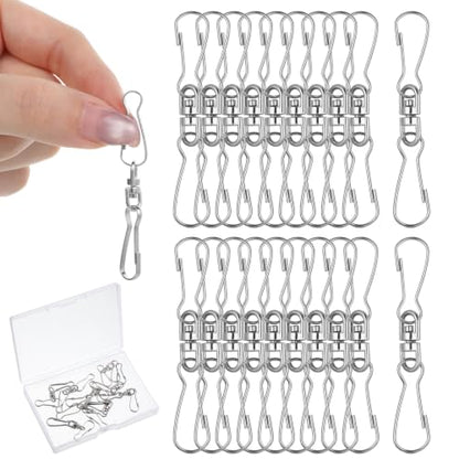 20 Pack Stainless Steel Swivel Hooks for Wind Chimes & Decorations - Durable 360° Rotating Clips