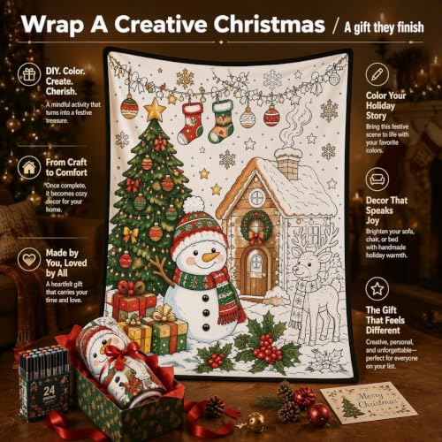 DIY Coloring Blanket Christmas Variation - Washable Sherpa Fleece with Markers