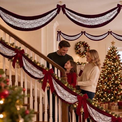 Burgundy Velvet and Lace Ceiling Draping Kit for Christmas Wedding - Variation: Burgundy