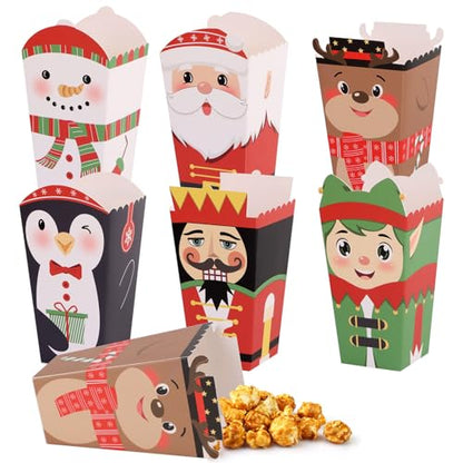 Christmas Popcorn Boxes 24 Pack - Snowman Reindeer Santa Treat Holders