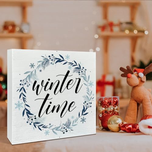 Wooden Snowflake Sign for Christmas Home Decor - Winter Table Display