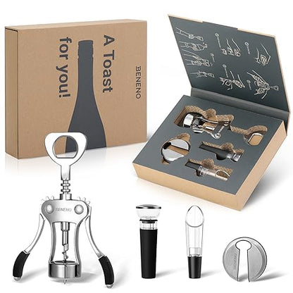 Beneno Corkscrew Wine Bottle Opener Gift Set Ingot Silver