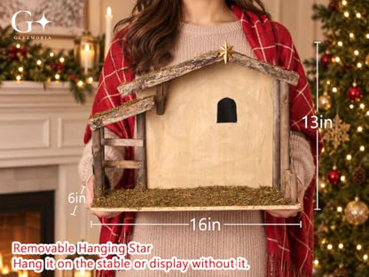 Wooden Nativity Stable for Christmas Scene - Fits 10 Inch Figures